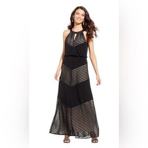 London Times Betsy Knit Black Stretch Jersey Chevron Ilusion Maxi Dress